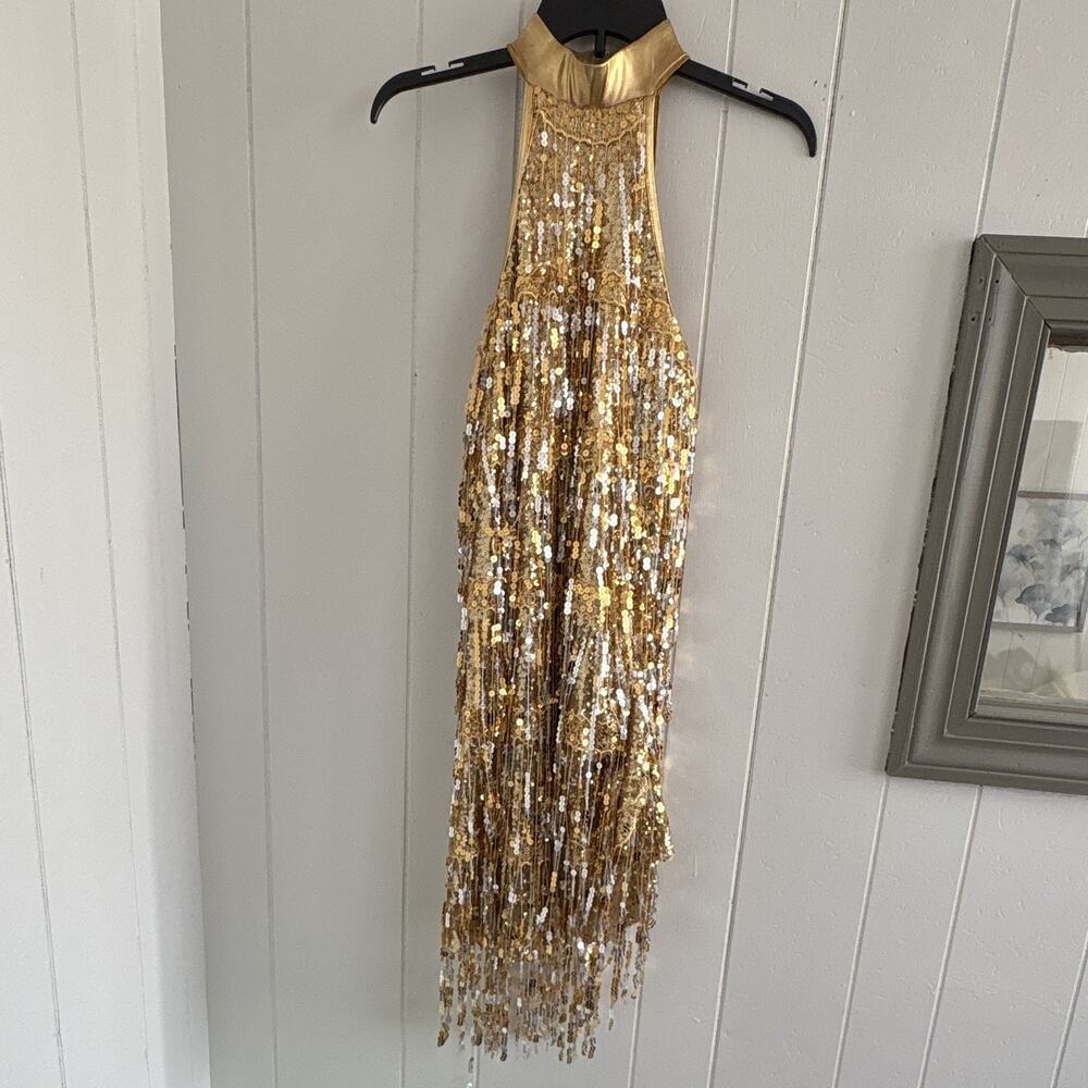 Women’s Weissman Gold And Silver Dance Costume Size XL Sequins Halter Style - Picture 3 of 10